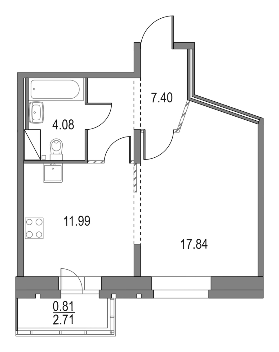 1-комнатная квартира 41.31 м², 8/17 эт., ЖК «Приморский квартал»